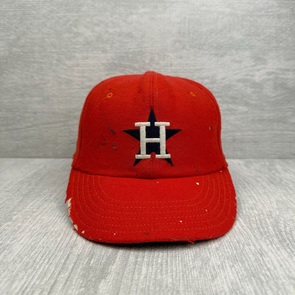 Vintage Houston Astros Hat Cap Strap Back Red Wool Distressed Leather Strap MLB